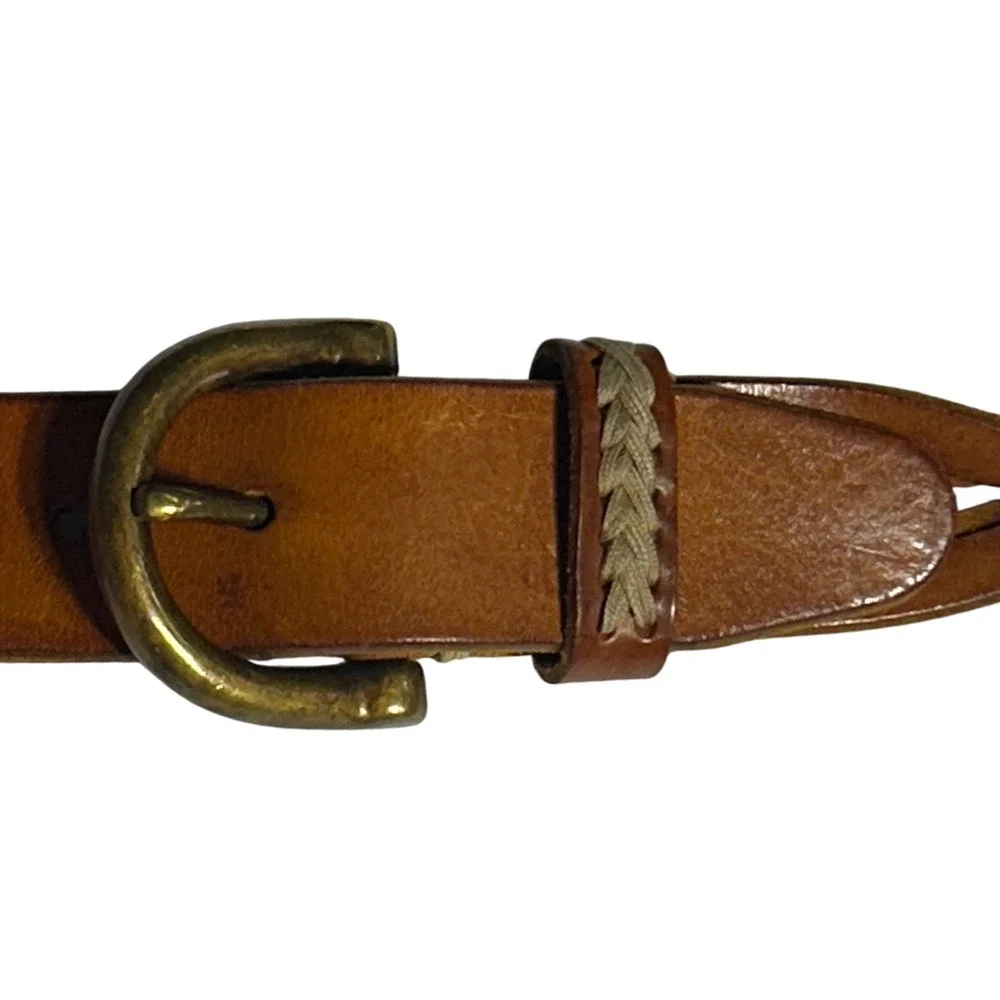 Handmade Brown Leather Mystery Braided Western Stitch Twist Belt Large (31